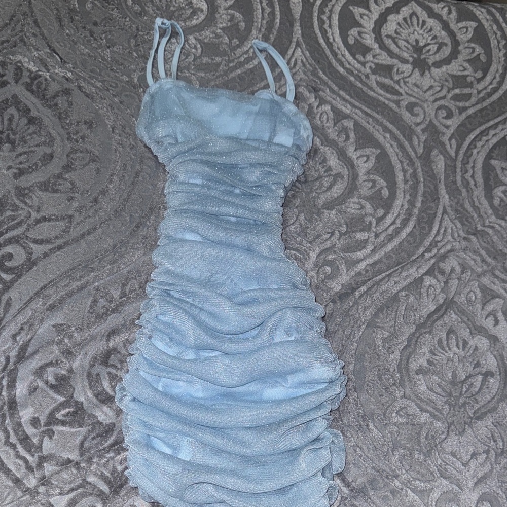 SHEIN Light Blue Ruched Mini Dress